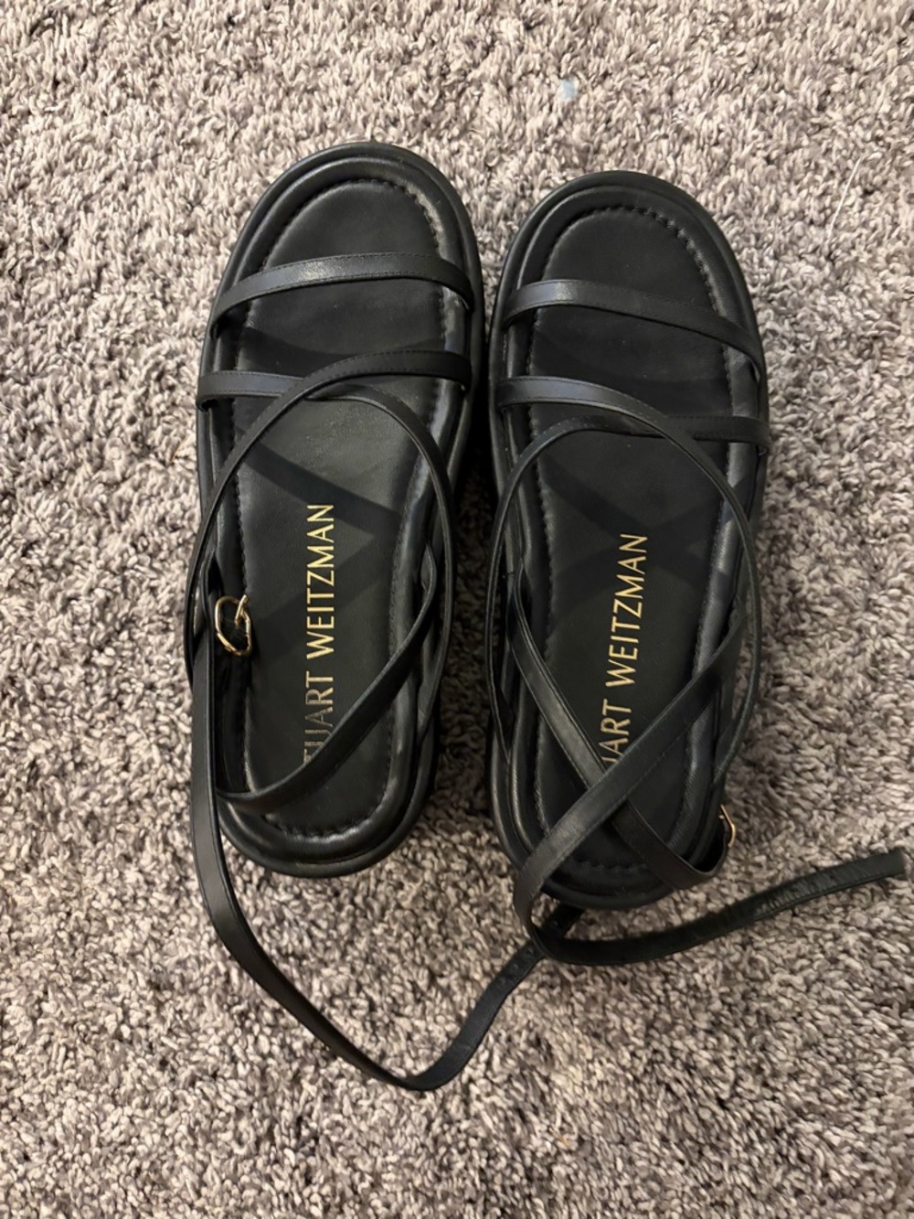 Stuart Weitzman Black Strappy Lace-Up Sandals